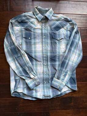 Stetson Blue Plaid Western Pearl Snap Shirt with Paisley Trim Size XL